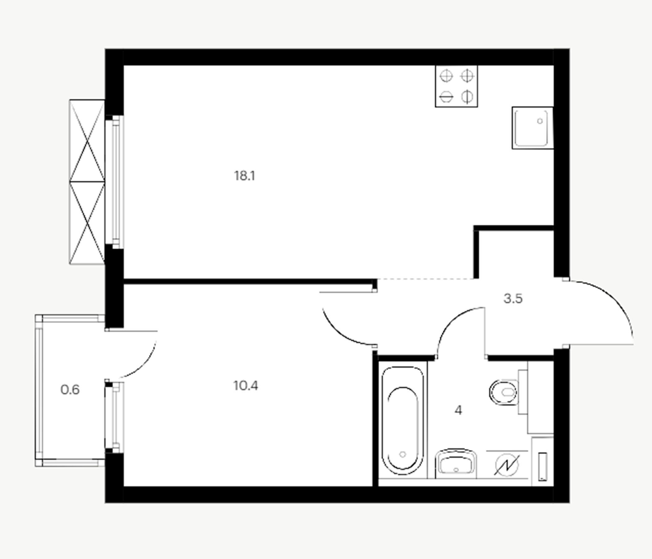 1-комнатная квартира 36.6 м², 12/14 эт., ЖК «Витебский парк»